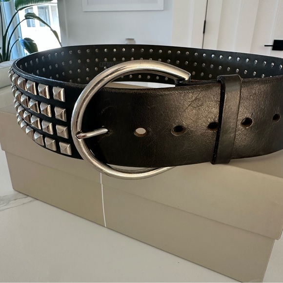 Rare Studded Italian Black Leather Belt with Silver Oval Buckle main image 10